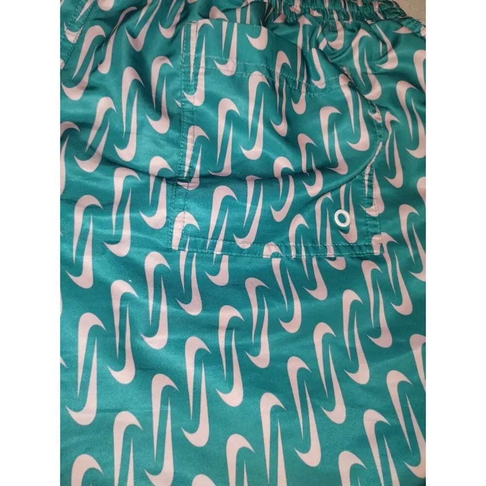 Nike All Over Swoosh Volley Board Shorts Swim Trunks Mens L Teal Pink Athletic